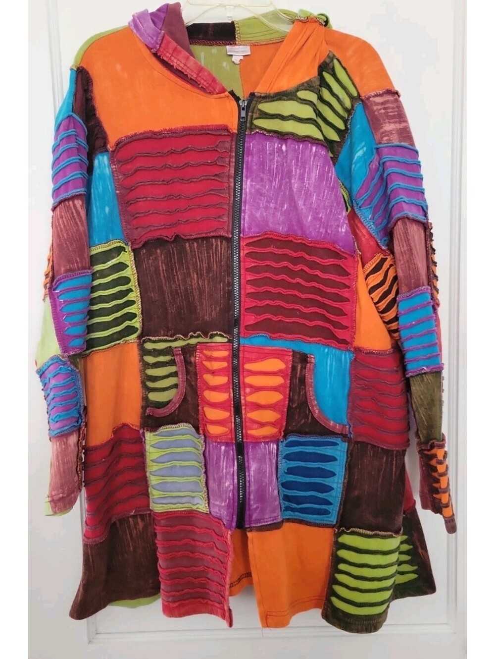 Greater Good Hoodie XL 2XL Patchwork Boho Hippie Zip Jacket Oversized